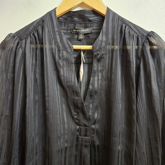 NWT Banana Republic Black Striped Sheer Blouse M Dark Romantic Whimsigoth Witchy - Picture 3 of 11